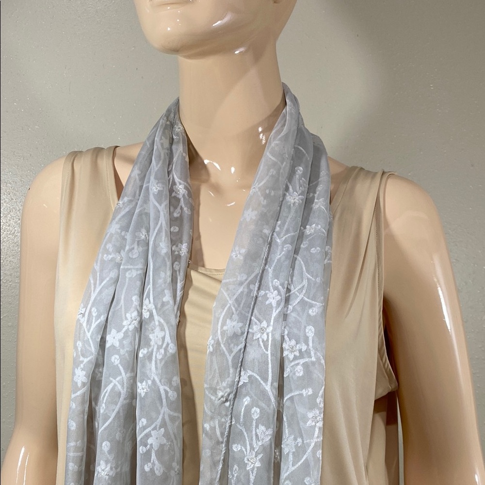 Gray beaded Floral Scarf
